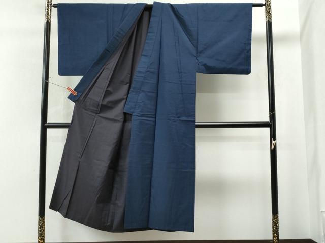 平和屋着物●男性 紬 アンサンブル 色無地 留紺色 正絹 逸品 CAAS7481yc