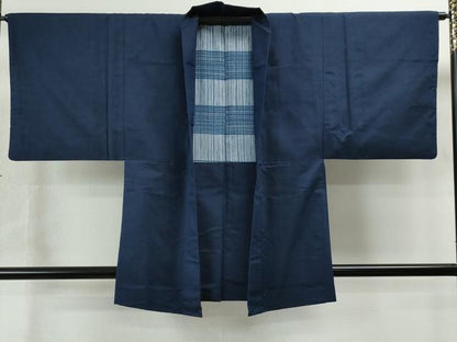 平和屋着物●男性 紬 アンサンブル 色無地 留紺色 正絹 逸品 CAAS7481yc