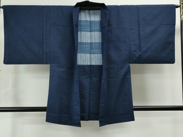 平和屋着物●男性 紬 アンサンブル 色無地 留紺色 正絹 逸品 CAAS7481yc