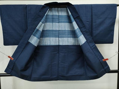 平和屋着物●男性 紬 アンサンブル 色無地 留紺色 正絹 逸品 CAAS7481yc