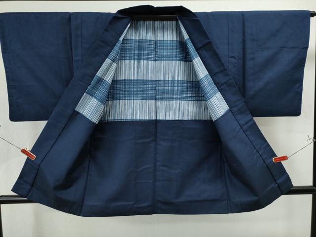 平和屋着物●男性 紬 アンサンブル 色無地 留紺色 正絹 逸品 CAAS7481yc