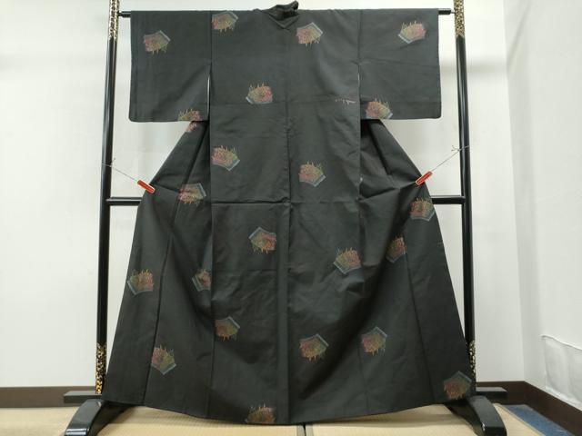 平和屋着物●本場大島紬　9マルキ　地空き　地紙重ね草木文　正絹　逸品　CAAS7505yc