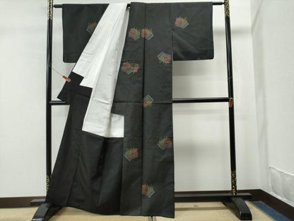 平和屋着物●本場大島紬　9マルキ　地空き　地紙重ね草木文　正絹　逸品　CAAS7505yc