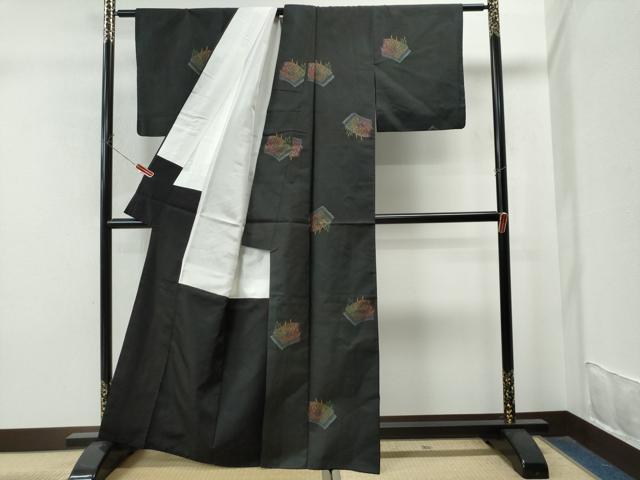 平和屋着物●本場大島紬　9マルキ　地空き　地紙重ね草木文　正絹　逸品　CAAS7505yc