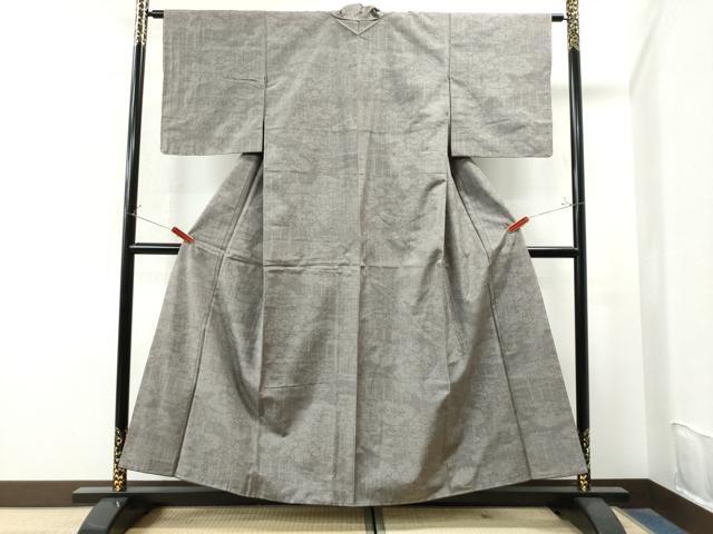 平和屋着物●結城紬 100亀甲 雲取り草花文 正絹 逸品 未使用 CAAS7506yc