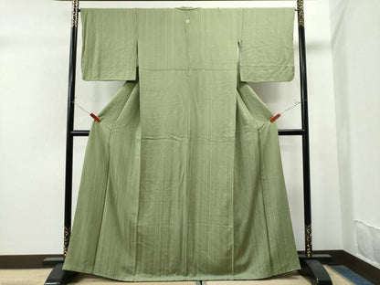 平和屋着物●上質な色無地　縞地紋　青丹色　正絹　逸品　CAAS7519yc