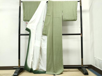 平和屋着物●上質な色無地　縞地紋　青丹色　正絹　逸品　CAAS7519yc