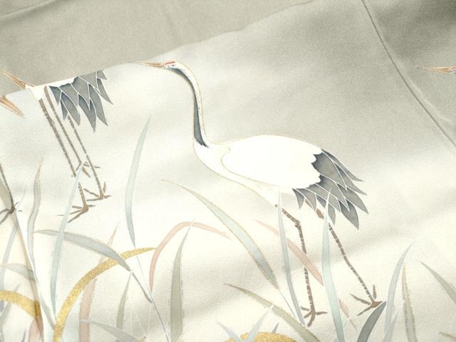 平和屋着物●色留訪問着　群鶴石畳草木文　暈し染め　金彩　正絹　逸品　CAAS7525yc