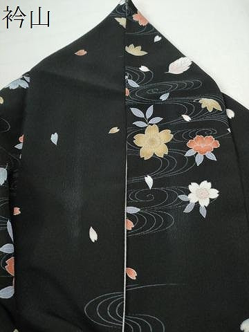 平和屋着物●上質な小紋 竜田川舞桜文 黒地 金彩 鬼しぼ縮緬 正絹 逸品 CAAS7564yc