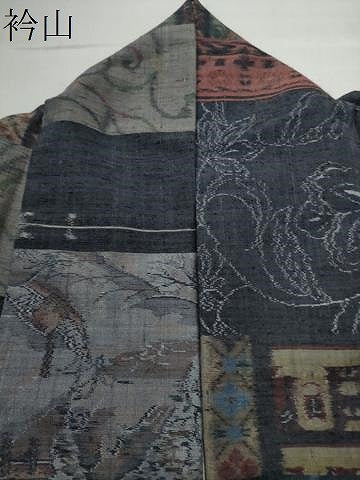 平和屋着物●小千谷紬　百柄　横段吉祥花文　正絹　逸品　CAAS7579yc