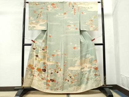 平和屋着物●訪問着 駒刺繍 霞松竹梅花文 金彩 鬼しぼ縮緬 高島屋扱い 正絹 逸品 CAAS7594yc