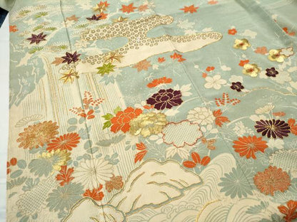 平和屋着物●訪問着 駒刺繍 霞松竹梅花文 金彩 鬼しぼ縮緬 高島屋扱い 正絹 逸品 CAAS7594yc