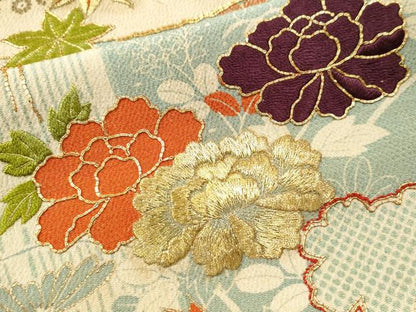 平和屋着物●訪問着 駒刺繍 霞松竹梅花文 金彩 鬼しぼ縮緬 高島屋扱い 正絹 逸品 CAAS7594yc