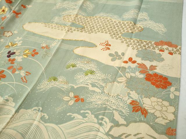 平和屋着物●訪問着 駒刺繍 霞松竹梅花文 金彩 鬼しぼ縮緬 高島屋扱い 正絹 逸品 CAAS7594yc