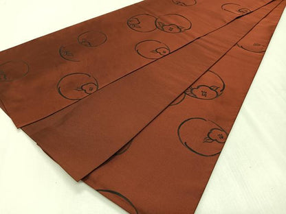 平和屋着物◎六通柄袋帯 花丸文 栗梅色 正絹 逸品 CAAS7664ua