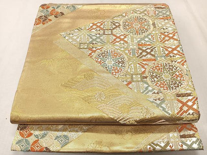 平和屋着物◎六通柄袋帯 色紙正倉院花文 金銀糸 正絹 逸品 CAAS7665ua