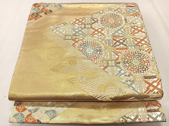 平和屋着物◎六通柄袋帯 色紙正倉院花文 金銀糸 正絹 逸品 CAAS7665ua