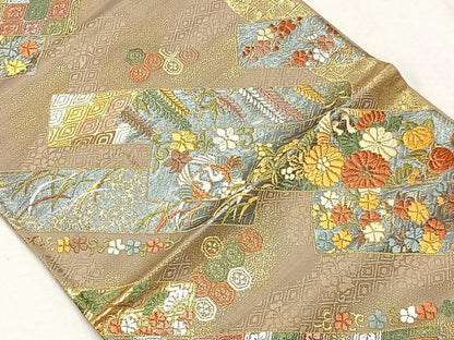 平和屋着物◎六通柄袋帯 唐織 短冊花鳥文 鶴 金糸 正絹 逸品 CAAS7670ua