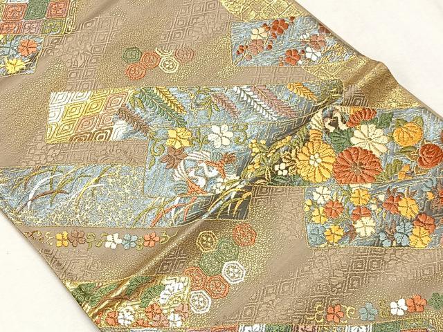 平和屋着物◎六通柄袋帯 唐織 短冊花鳥文 鶴 金糸 正絹 逸品 CAAS7670ua