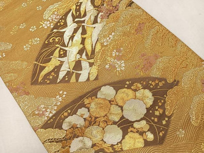 平和屋着物◎六通柄袋帯 京 桃山錦 地紙飛鶴花文 金糸 正絹 逸品 CAAS7677ua