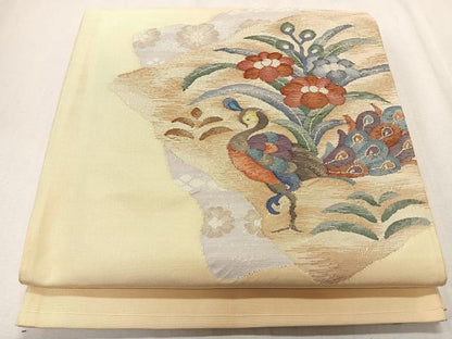 平和屋着物◎太鼓柄袋帯 すくい織 孔雀花文 金銀糸 正絹 逸品 CAAS7681ua