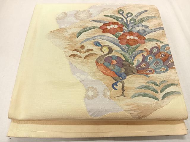平和屋着物◎太鼓柄袋帯 すくい織 孔雀花文 金銀糸 正絹 逸品 CAAS7681ua
