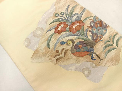 平和屋着物◎太鼓柄袋帯 すくい織 孔雀花文 金銀糸 正絹 逸品 CAAS7681ua