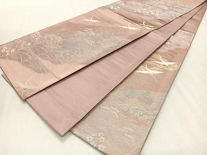 平和屋着物◎六通柄袋帯 飛鶴吉祥花文 金糸 正絹 逸品 CAAS7683ua