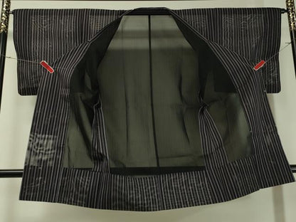 平和屋着物▽道行コート スリーシーズン 春夏秋 塵除け 紗 間道 黒地 正絹 逸品 CAAS8086vp