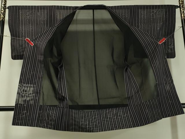 平和屋着物▽道行コート スリーシーズン 春夏秋 塵除け 紗 間道 黒地 正絹 逸品 CAAS8086vp