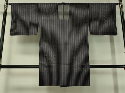 平和屋着物▽道行コート スリーシーズン 春夏秋 塵除け 紗 間道 黒地 正絹 逸品 CAAS8086vp