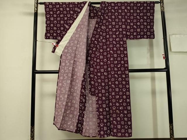 平和屋着物▽小紋 単衣 絵馬 茶器 簪 CAAS8156vp