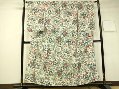 平和屋着物▽上質な小紋 単衣 草花文 正絹 逸品 未使用 CAAS8159vp