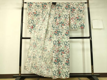平和屋着物▽上質な小紋 単衣 草花文 正絹 逸品 未使用 CAAS8159vp