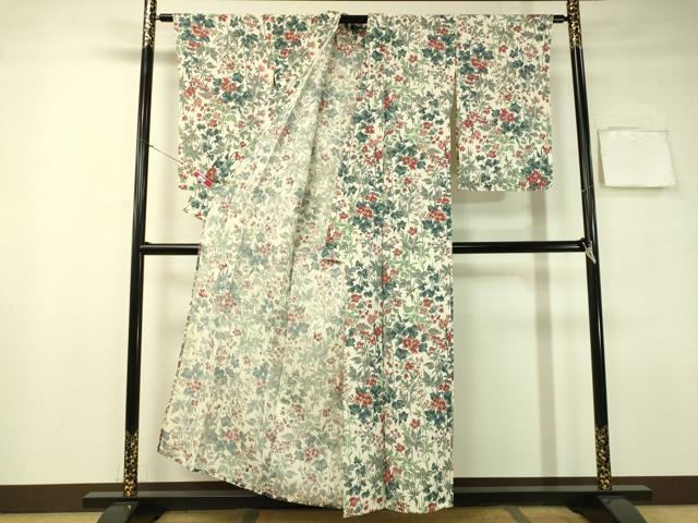 平和屋着物▽上質な小紋 単衣 草花文 正絹 逸品 未使用 CAAS8159vp