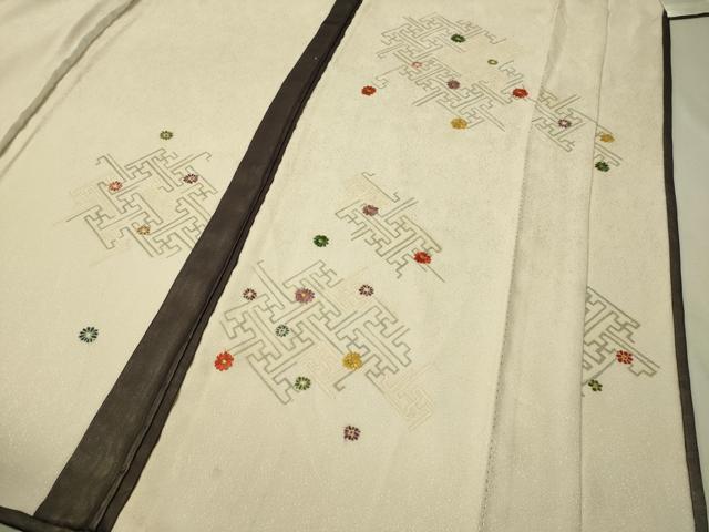 平和屋着物▽訪問着 単衣 紗袷 刺繍 紗綾形花文 正絹 逸品 CAAS8250vp