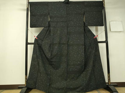平和屋着物▽上質な小紋 単衣 成り物 黒地 正絹 逸品 CAAS8255vp