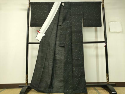 平和屋着物▽上質な小紋 単衣 成り物 黒地 正絹 逸品 CAAS8255vp