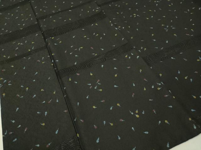 平和屋着物▽上質な小紋 単衣 成り物 黒地 正絹 逸品 CAAS8255vp