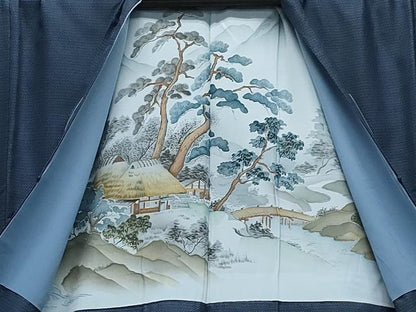 平和屋着物●男性 お召 アンサンブル 100亀甲 キングサイズ 正絹 逸品 未使用 CAAS8402vf