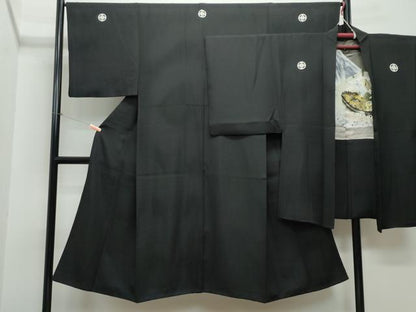 平和屋着物●男性　黒紋付　羽織セット　正絹　逸品　CAAS8404vf