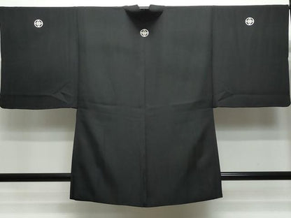 平和屋着物●男性　黒紋付　羽織セット　正絹　逸品　CAAS8404vf