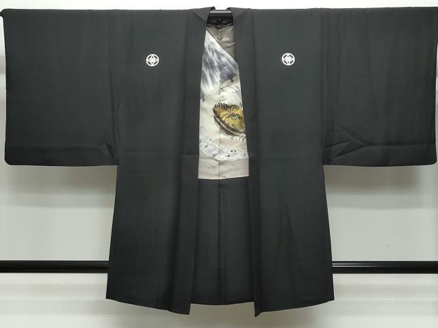 平和屋着物●男性　黒紋付　羽織セット　正絹　逸品　CAAS8404vf