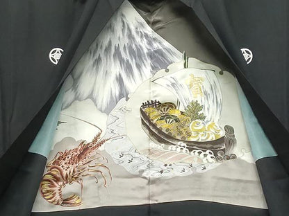平和屋着物●男性　黒紋付　羽織セット　正絹　逸品　CAAS8404vf