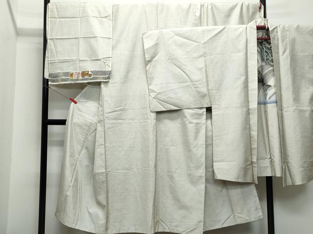平和屋着物●男性　本場大島紬　白大島　アンサンブル　泊清勇作　100亀甲　総詰め　キングサイズ　証紙付き　正絹　逸品　CAAS8406vf