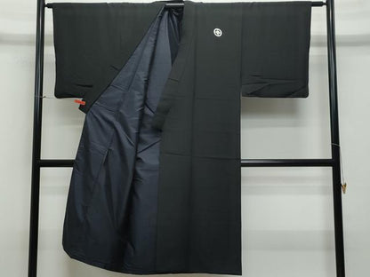 平和屋着物●男性　黒紋付　羽織セット　正絹　逸品　CAAS8407vf