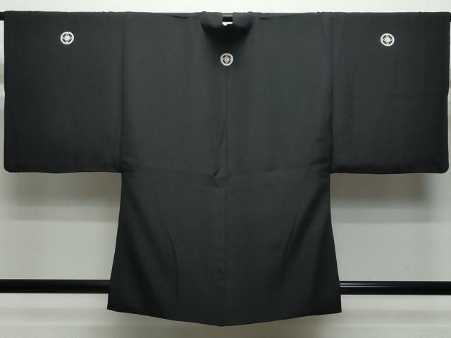平和屋着物●男性　黒紋付　羽織セット　正絹　逸品　CAAS8407vf