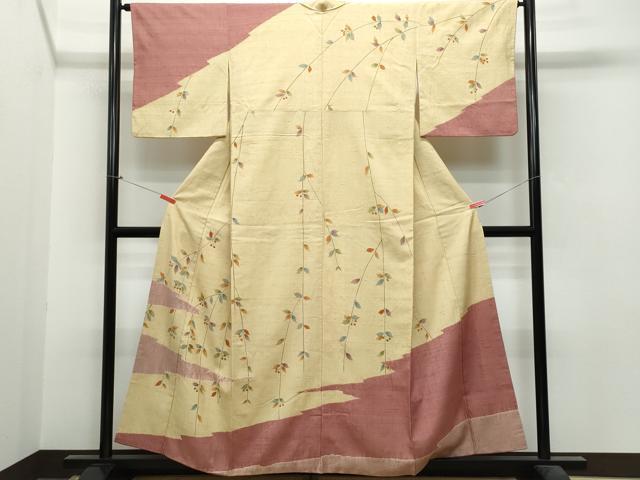 平和屋着物●訪問着 紬地 絞り 手書き 南天文 正絹 逸品 CAAS8417vf
