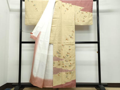 平和屋着物●訪問着 紬地 絞り 手書き 南天文 正絹 逸品 CAAS8417vf