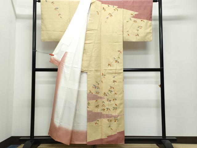 平和屋着物●訪問着 紬地 絞り 手書き 南天文 正絹 逸品 CAAS8417vf